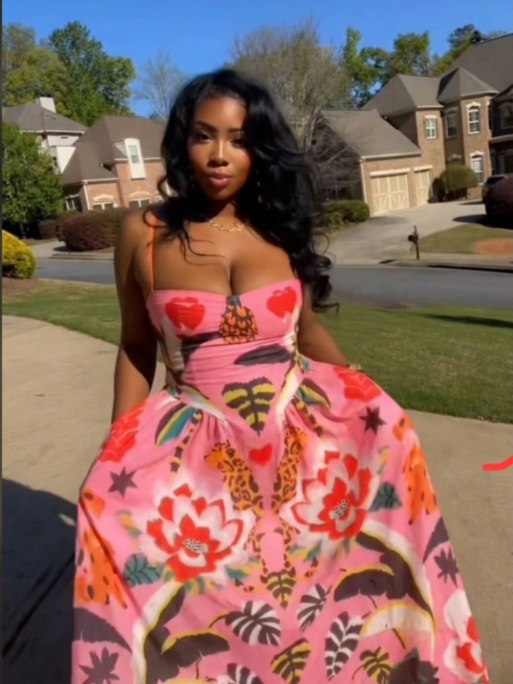 Pink Floral Strapless Maxi Dress